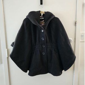 Steve Madden Hooded Cape Coat, Black, Size M EUC
